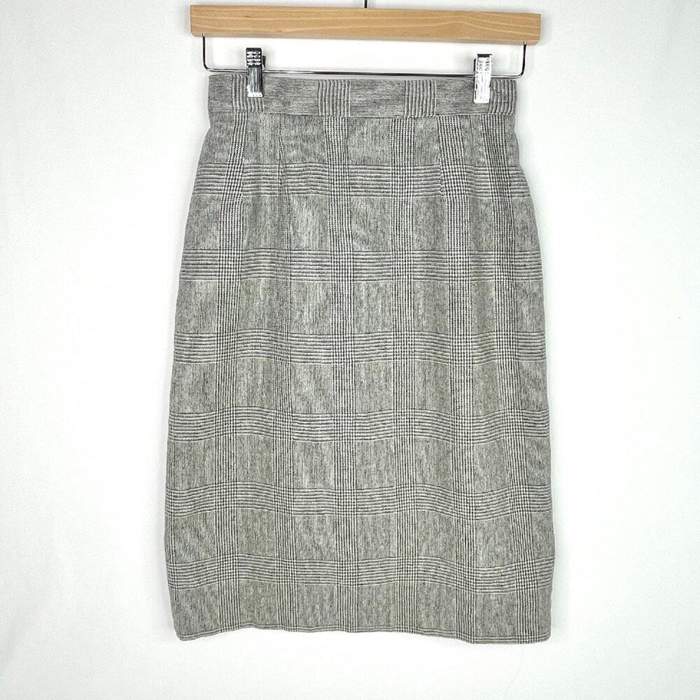 Vintage Sag Harbor Grey Plaid Wool Blend Pencil Skirt